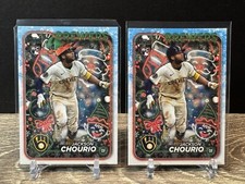 2024 Topps Holiday Jackson Chourio IMAGE VARIATION Elf Hat SP & Base RC Brewers