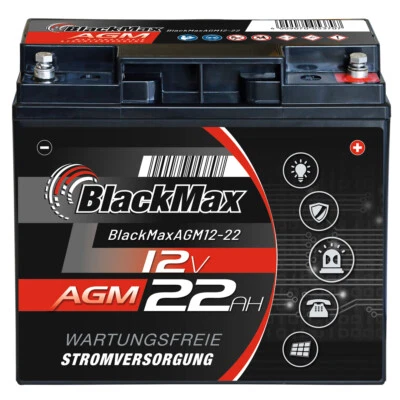 BlackMax AGM 12V 22Ah Bleigel USV Solar Alarmanlage ersetzt 17Ah 18Ah 20Ah 21Ah
