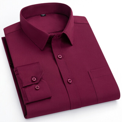Mens Dress Shirts Formal Business Long Sleeves Elastic Ice Silk Casual  Shirts | eBay