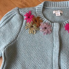 107 Sundance Catalog Short Sleeve Floral Embroidered Cardigan Sweater S Blue