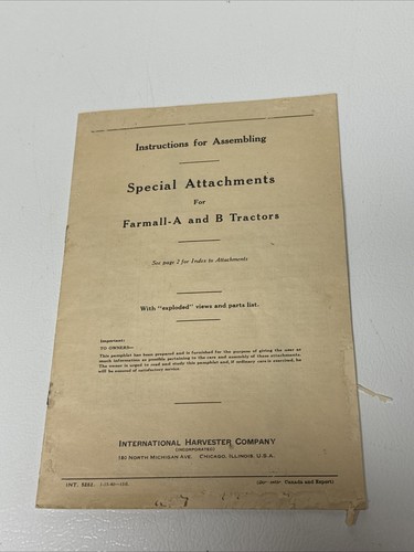 Lot 3 1940 International Harvester Attachments Tire Farmall A B Tractor Manuals - Picture 3 of 16
