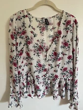 H&M Flowery Long Sleeve Loose Fitting Top Size 4 New Without Tags