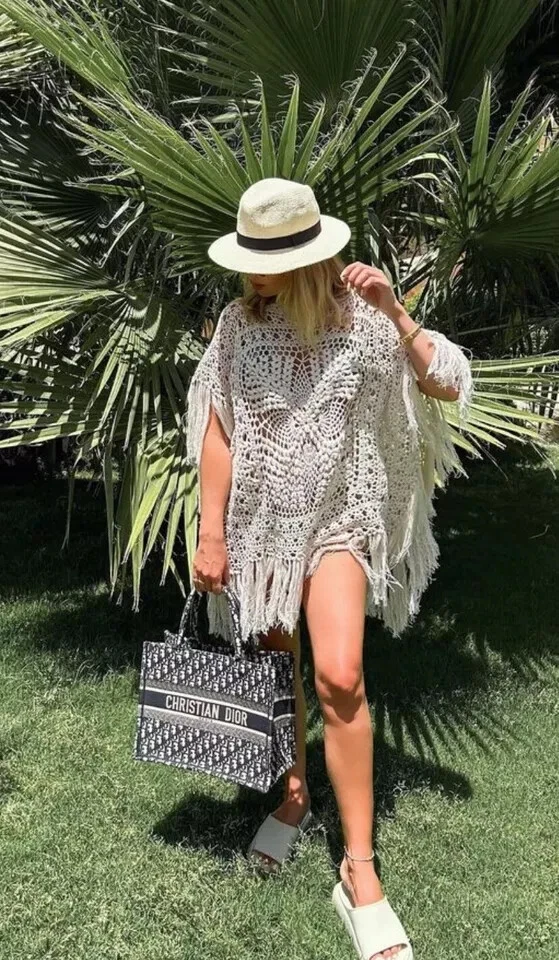 ZARA NUEVO CAFTÁN TEJIDO MUJER CON FLECOS TALLA ÚNICA M CRUDO REF. 3653/002 Foto 3 de 4