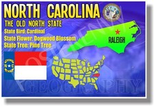 North Carolina Geography - NEW U.S State Travel POSTER
