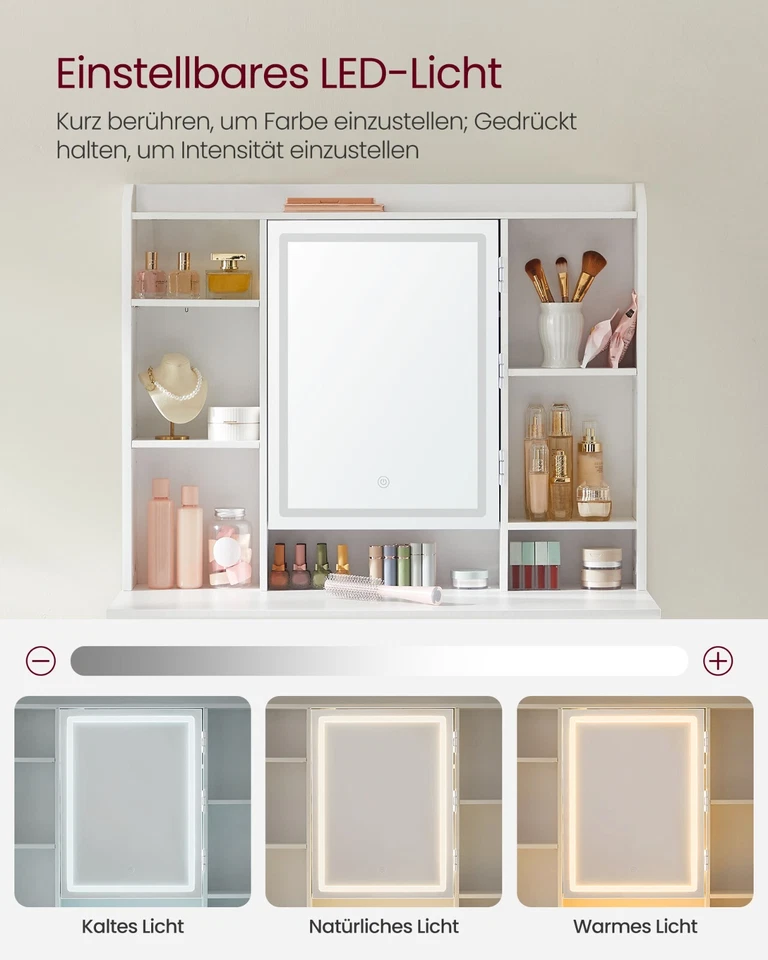 VASAGLE Schminktisch mit LED-Beleuchtung Frisiertisch mit Schubladen TDR123T14 - Bild 4 von 4
