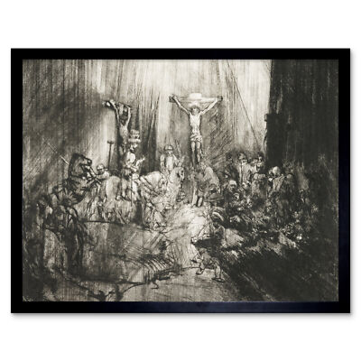Rembrandt Christus gekreuzigt zwischen zwei Dieben Kunstdruck gerahmt 12x16