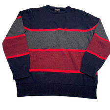 NUKUTAVAKE Boys Stripe Sweater Size 12/152cm Navy Red Crew Neck Long Sleeve
