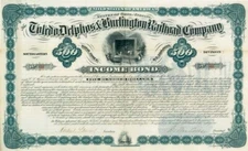 Toledo, Delphos and Burlington Railroad Co. - $500 or $1,000 - Bond (Uncanceled)