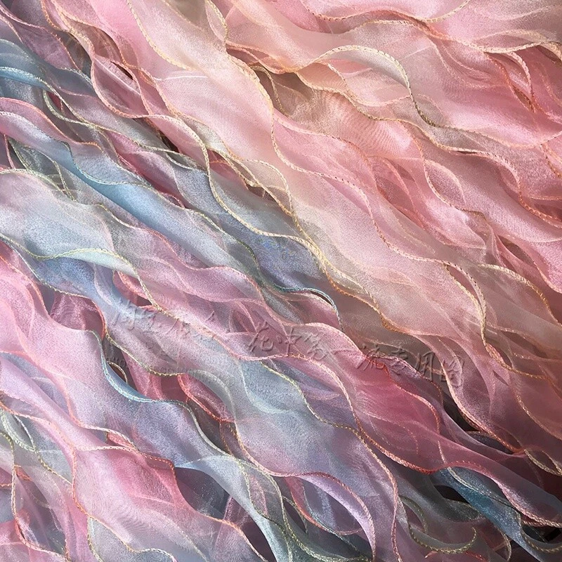 25 Yards Wavy Yarn Mesh Gradient Rainbow Gauze Edge Tulle Trim Sewing Craft - Image 2 of 4