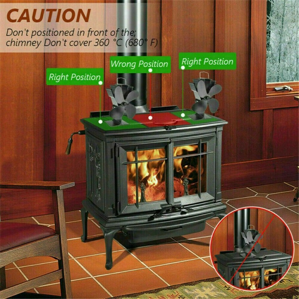 Airflow Log Burning For Wood Burner Heat Power Stove Top Fan Heat
