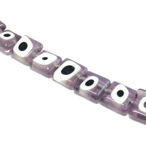 Glasperlen Lampwork Evil Eye Quadrate 10 mm lila 40 Perlen nenad-design N134 - Bild 4 von 8