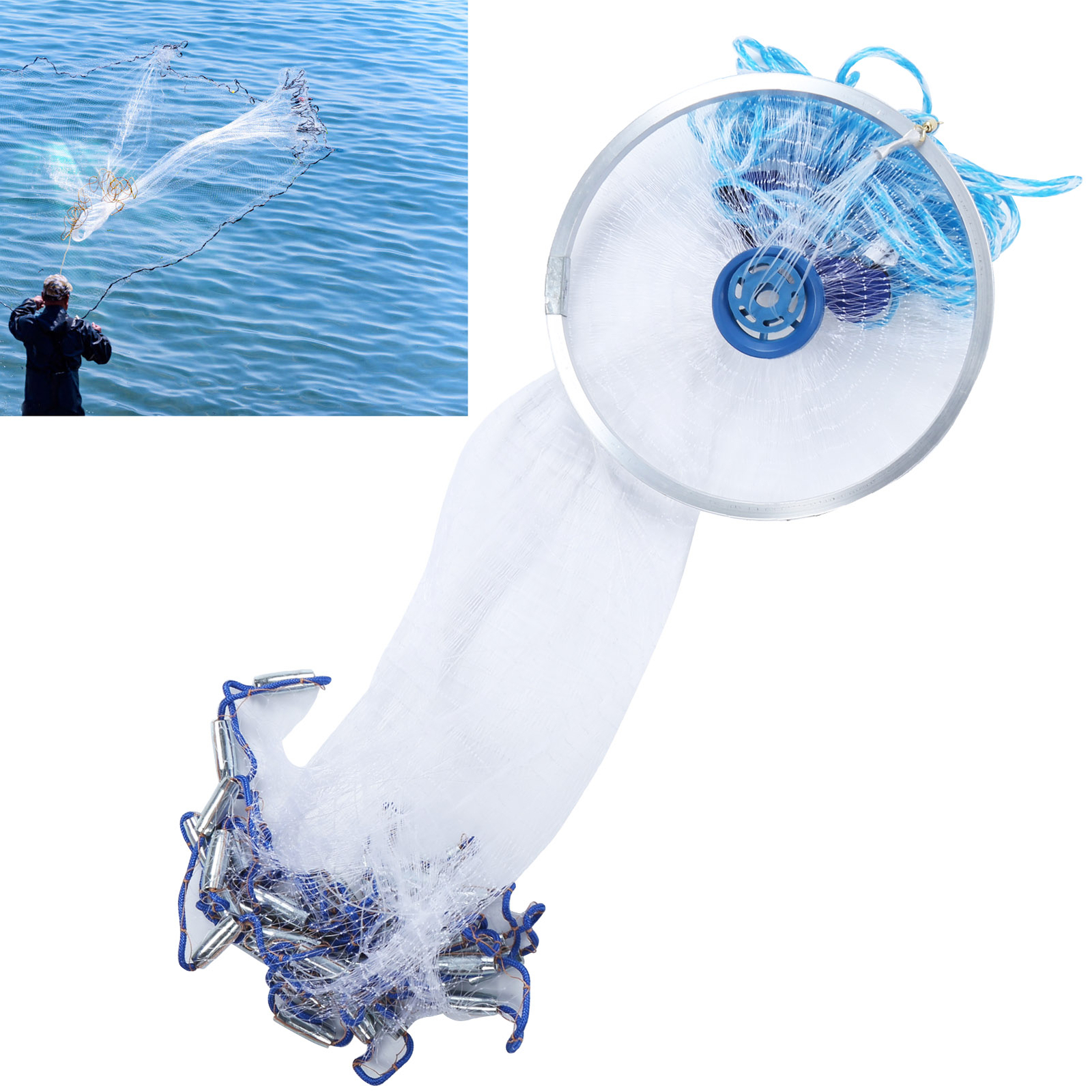 7.9 Ft Fishing Cast Net Easy Throw Fishing Net Strong Nylon Line Mesh