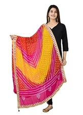 Women's Jaipuri Rajasthani Art Silk Polka Dots Printed Bandhani Bandhej Dupatta