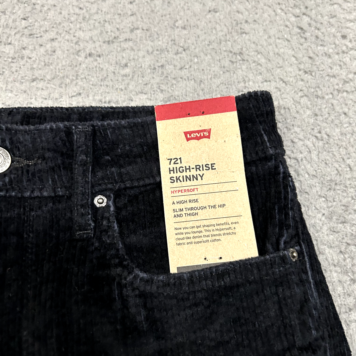 Levis Jeans Womens Black Corduroy Pants 721 High Rise Skinny