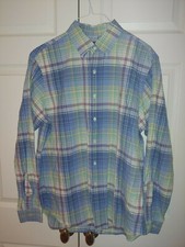 Men Ralph Lauren Polo Blue Plaid Button Down Shirt Size L