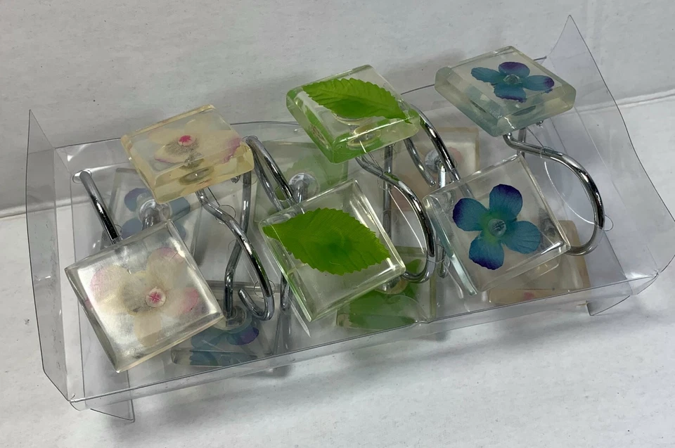 Nuevo 12 ganchos de cortina de ducha flores caídas multicolores baño creativo Foto 4 de 4