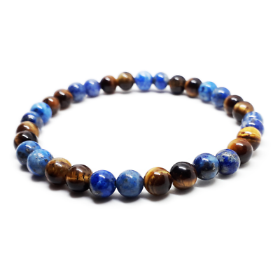 Bracciale Chakra In Pietre Naturali – Occhio Di Tigre E Lava, Elastico Regolabile 16-26 Cm, Unisex