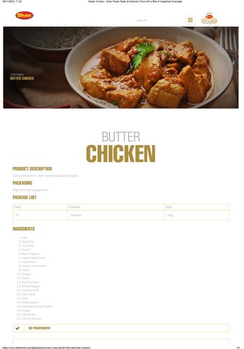 Shan Butter Chicken Masala Mix 50g - Pack of 4 - Picture 2 of 6