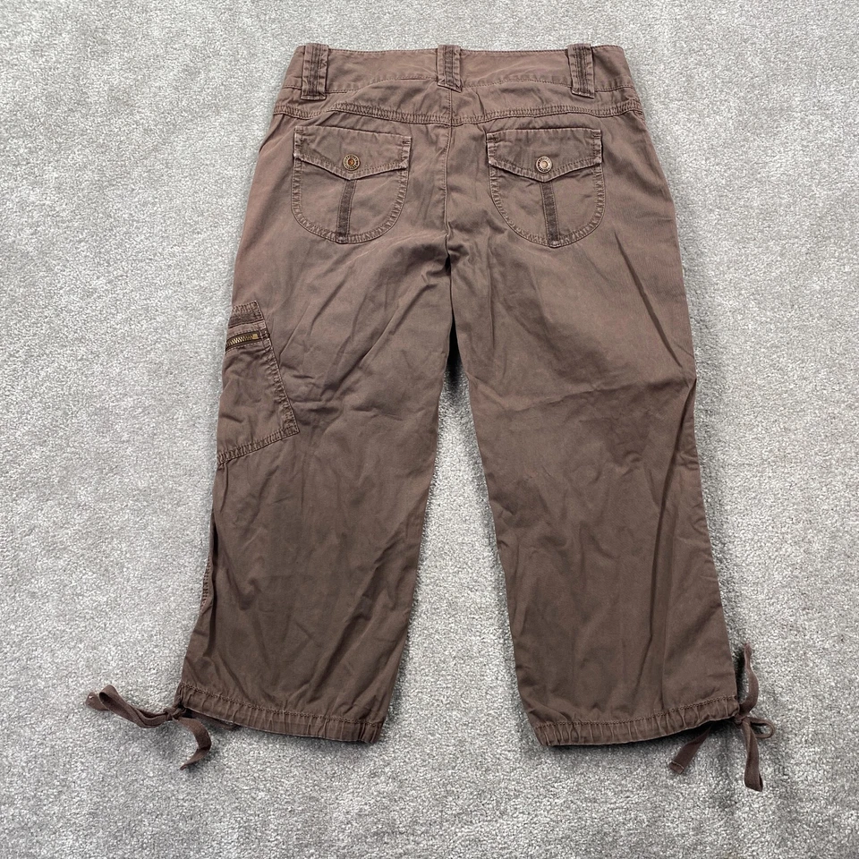 Express 女式弹力抽绳下摆长工装卡普里低腰 2 码棕色 — 第 2/4 张图片