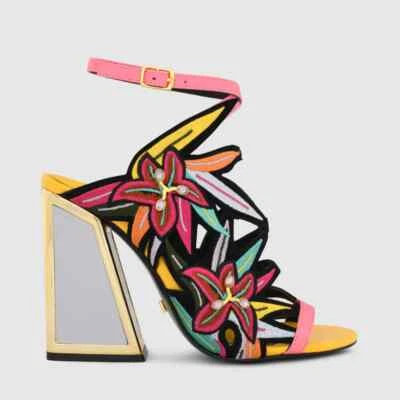 Sandale Avec Talon Kat Maconie Calypso Noir avec Fleur Incrusté Coloré - Photo 1/4