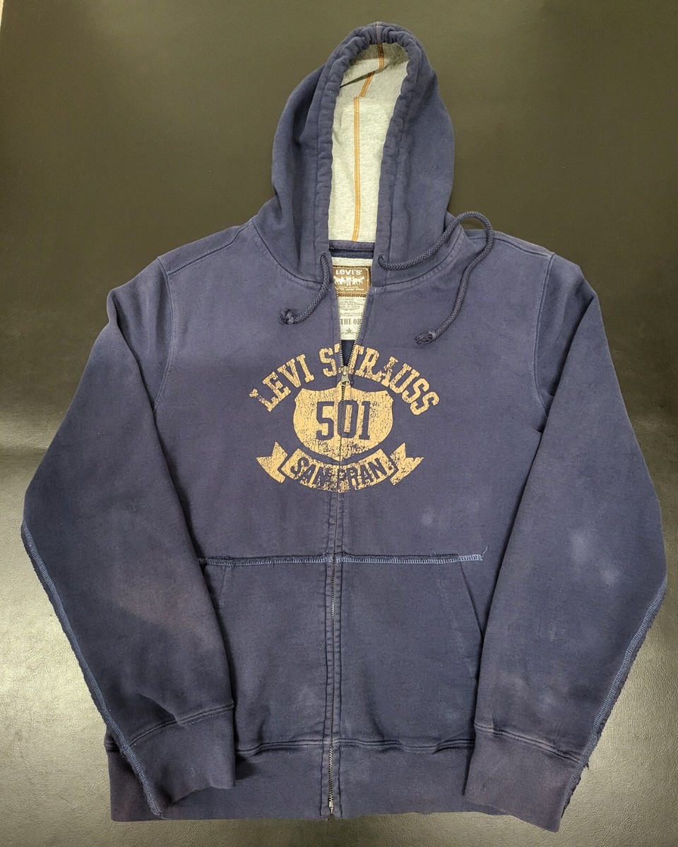 Levis Authentic Men's Large 2 Horse Logo Blue Hoodie Sweatshirt