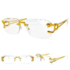 Classy Elegant Modern Hip Hop Rapper Clear Lens EYE GLASSES Rimless Gold Frame