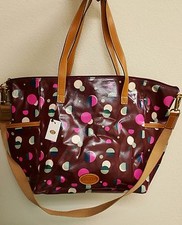 NEW-FOSSIL KEYPER TOTE TOTAL ECLIPSE PURPLE CANVAS PVC BAG,TOTE,PURSE,CROSSBODY