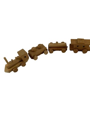 Wood Wooden Small Train Set Lot of 4 Cars Nursery Christmas Decor Retro