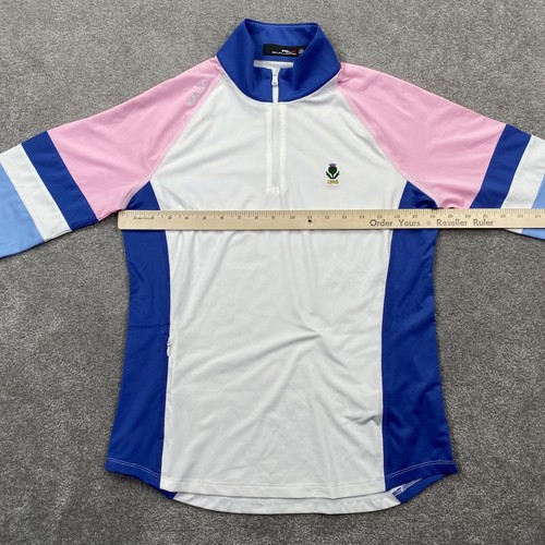 RALPH LAUREN Airflow 1/4 Zip Pullover Logo Shirt Top Women's Size M White Blue - Picture 7 of 14