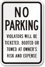 No Parking Violators Tow Traffic Sign Weatherproof Aluminum 8"x12"