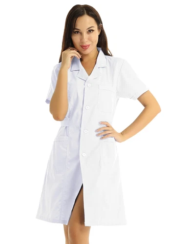 Solid Lab Coat Medical White Women Nurse Scrubs Doctor Gown Jacket Uniform Dress - Picture 38 of 78