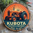 Vintage Kubota Tractor & Equipment Round Metal Wall Art - Rustic Tin Metal Signs