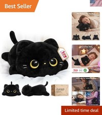 Cuddly Black Cat Plush Pillow, 13-Inch Huggable  Washable Toy for All Ages