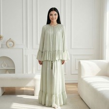Long Dress Maxi Robe Abaya Muslim Women Coat Kaftan 2Piece Sets Dubai Gown Party