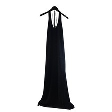 Black Shimmer Halter Maxi Dress Open Back Beaded Chain Detail Formal Gown