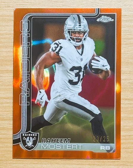 2025 Topps Chrome Raheem Mostert Orange Lava /25, Raiders SP