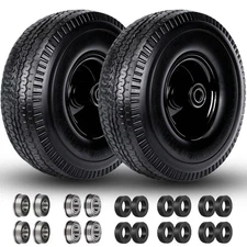 4.10/3.50-4" Flat Free Tire and Wheel, 10 Inch Solid Tire with 5/8" Axle Bore...