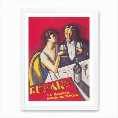 Couple at Cafe Drinking Sparkling W Framed Wall Art Poster Canvas Print Picture
