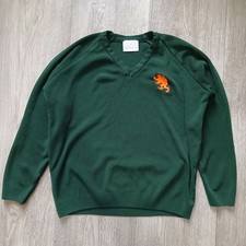 Price & Buckland gr&uuml;ner V-Ausschnitt Pullover Gr. 38 orange Griffin Logo Acryl Strick