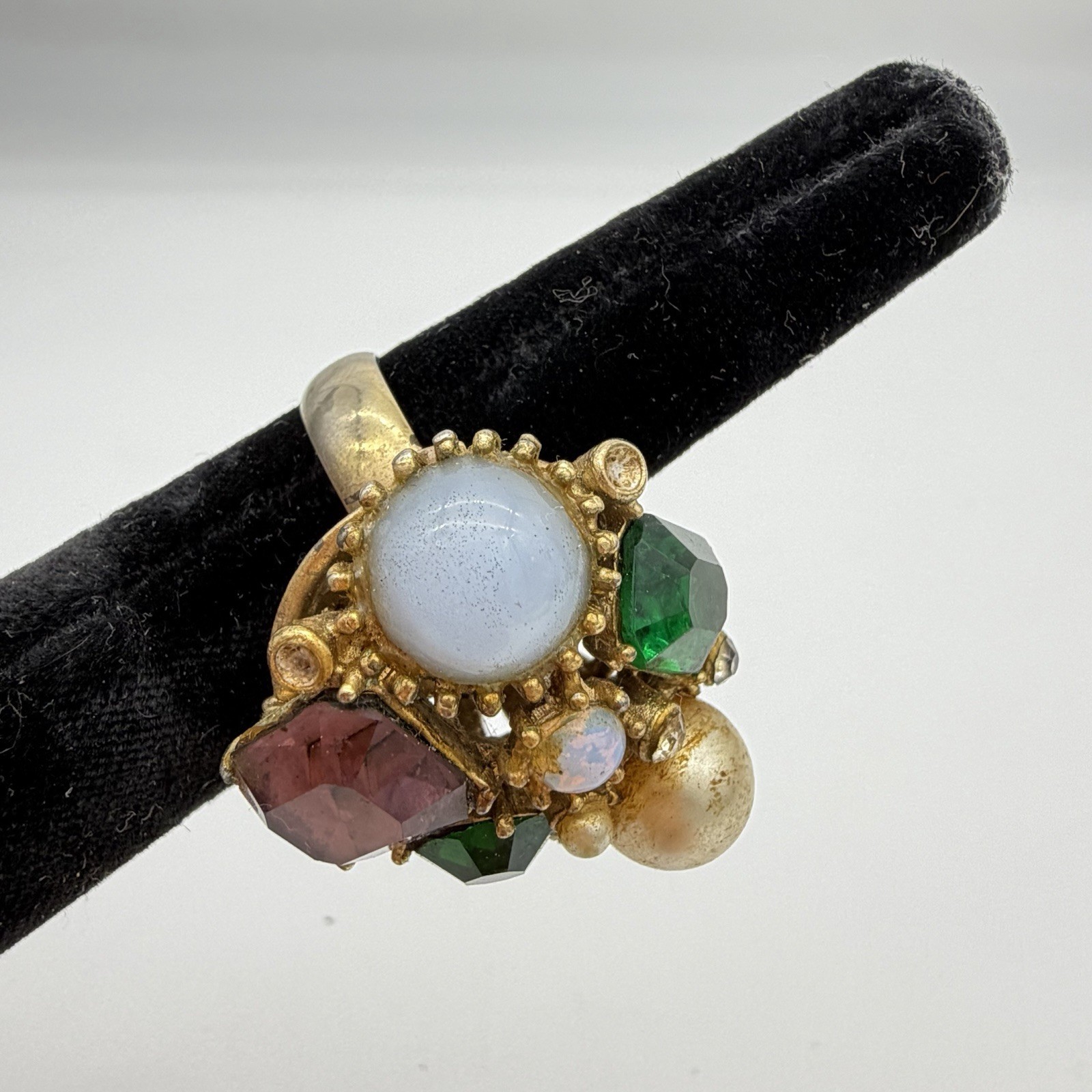 Vtg Rhinestone Ring Silver Tone Multicolored Clus… - image 3