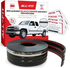 ALL-FIT Black Chrome Body Side Molding 99-07 Chevy Silverado Tahoe CK Ribbed 3⅞"
