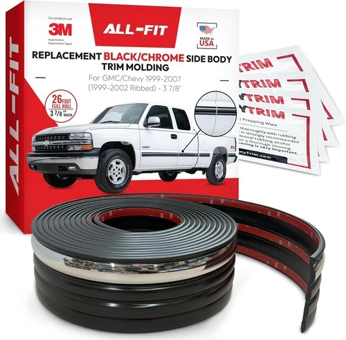 ALL-FIT Black Chrome Body Side Molding 99-07 Chevy Silverado Tahoe CK Ribbed 3?""