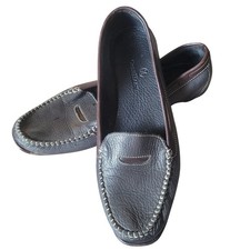 Cole Haan Womens 7 Black Pebbled Leather Penny Loafers Brown Trim Vintage Iconic