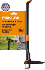Fiskars Deluxe Stand-Up Weed Puller Tool, 4 Serrated Stainless Steel Claws