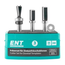 ENT 09048 3-tlg. Fr&auml;ser-Set f&uuml;r Zinkenschablonen von ENT, HW, Schaft (S) 8 mm