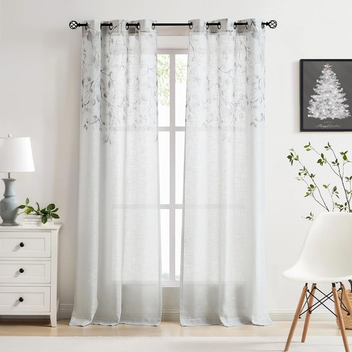 Transparente metallische Blätterdruck Vorhänge - stilvolle Ösen Paneele für Bauernhäuser - Bild 4 von 10