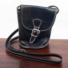 I Medici Black Leather Mini Crossbody Purse Bag Contrast Stitching Florence