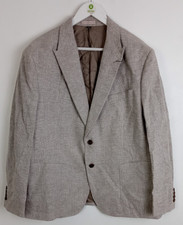 M&S Men's Linen / Cotton Houndstooth Suit Jacket Brown Size 46" Short NEW F2