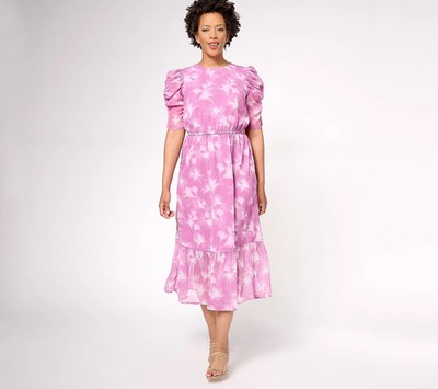 Destination 365  Printed Chiffon Midi Dress Rose Floral Size XL Romantic Flowy
