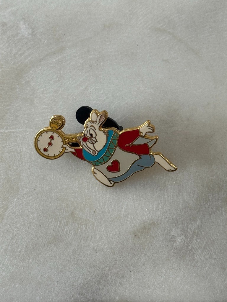 White Rabbit with Watch Alice in Wonderland Running Late Disney Pin